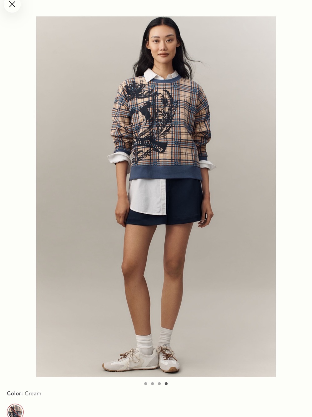Maeve Cream Plaid Sweatshirt with Navy Accents